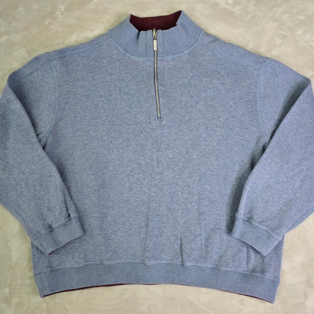 Vintage Kona Quarter‎ Zip Pullover Men XL Light Blue Maroon